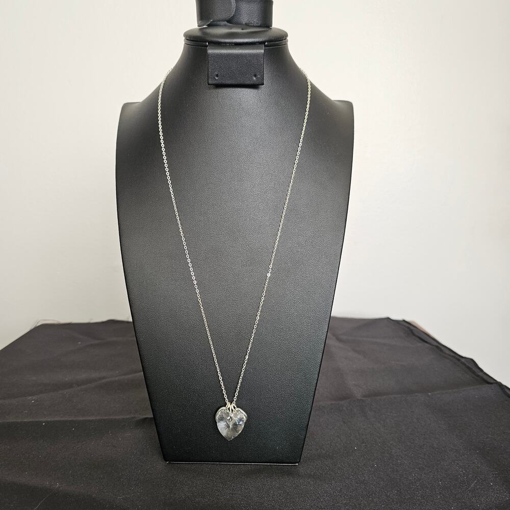 Crystal Heart Pendant Necklace “Be Mine / One and Only” Silver Tone - Picture 2 of 3